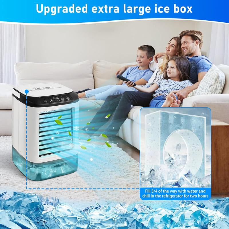 2025 New Electric Portable Air Conditioner Fan, Multi-Function 4 in 1 Mini Personal Air Conditioner, 900ML Large Water Tank, 3 Wind Speeds, 7 Color LED, Silent Noise Reduction Indoor Cooler, Suitable for Pet Cooling, Office, Tent, Bedroom