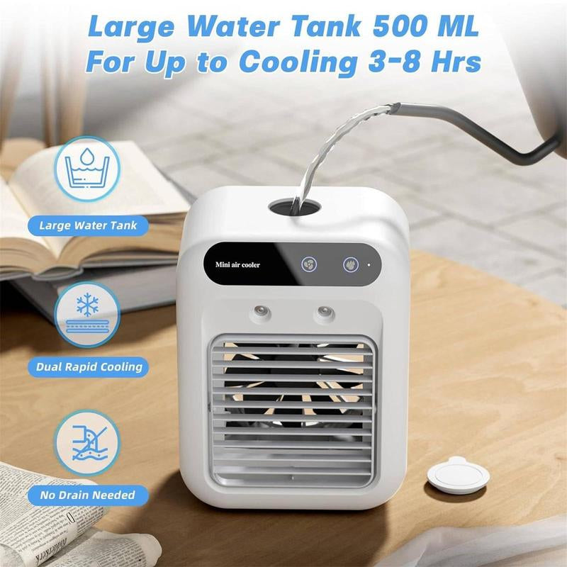Portable Air Conditioner Fan, Multifunction USB Rechargeable 3-In-1 Air Cooler with Dual Fog Setting & Powerful Wind Speed, Mini Air Conditioner for Room Living Room, Multifunction