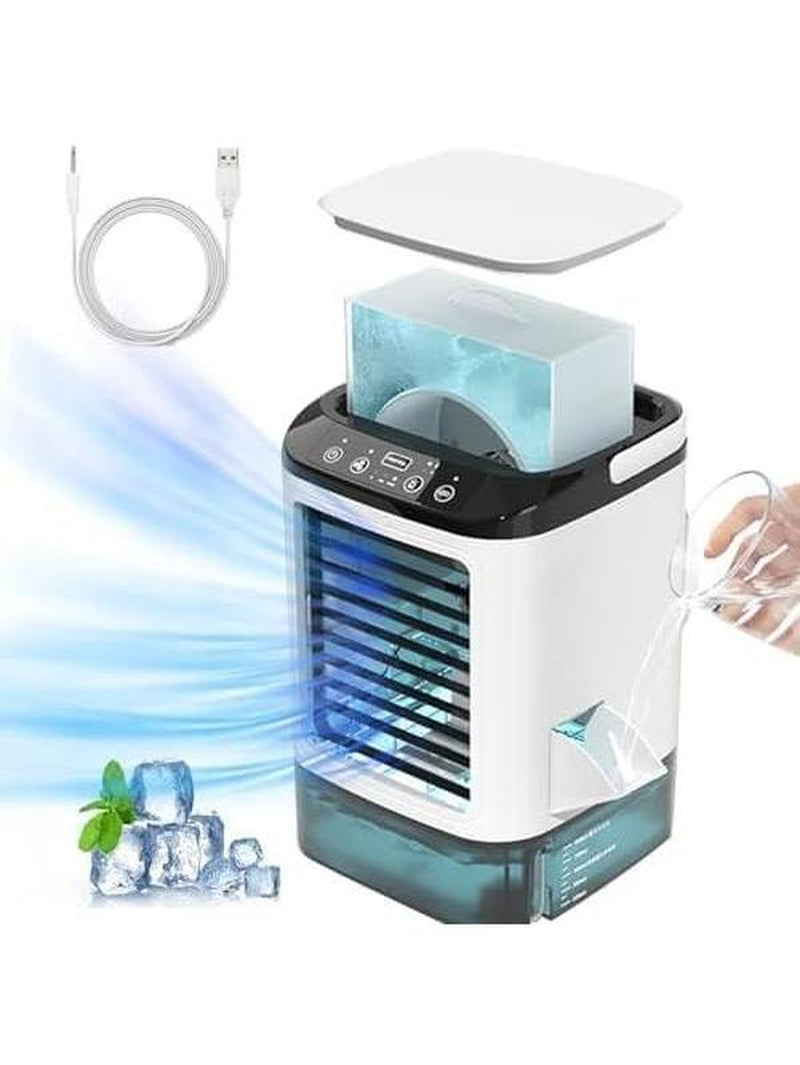 2025 New Electric Portable Air Conditioner Fan, Multi-Function 4 in 1 Mini Personal Air Conditioner, 900ML Large Water Tank, 3 Wind Speeds, 7 Color LED, Silent Noise Reduction Indoor Cooler, Suitable for Pet Cooling, Office, Tent, Bedroom