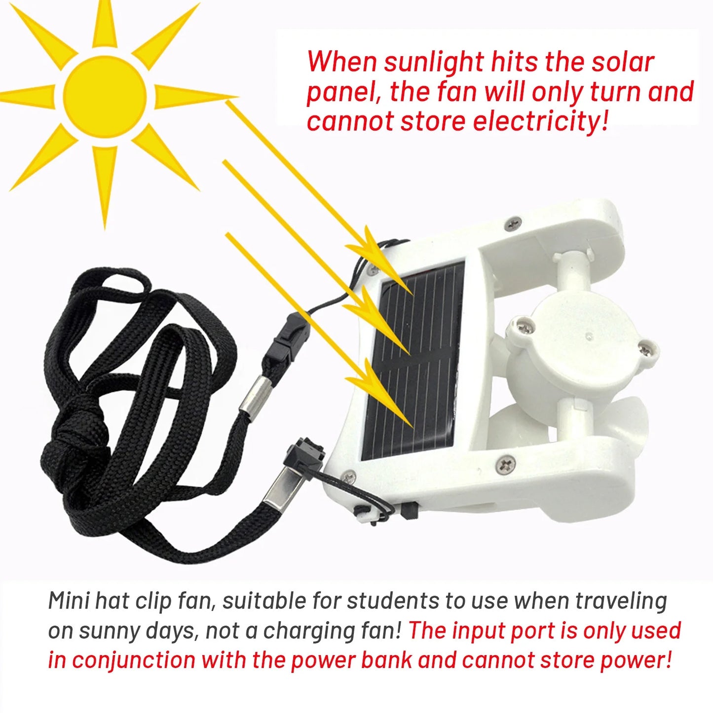 Portable Solarfan, Solar Powerhat Clip on Mini Fan Pocket Clips Solar Hat Sport Fan USB Hanging Cooler for Indoor Ourdoor Summer Clearance