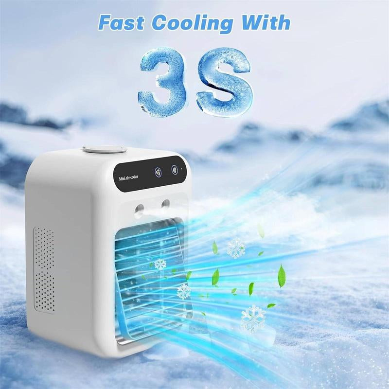 Portable Air Conditioner Fan, Multifunction USB Rechargeable 3-In-1 Air Cooler with Dual Fog Setting & Powerful Wind Speed, Mini Air Conditioner for Room Living Room, Multifunction