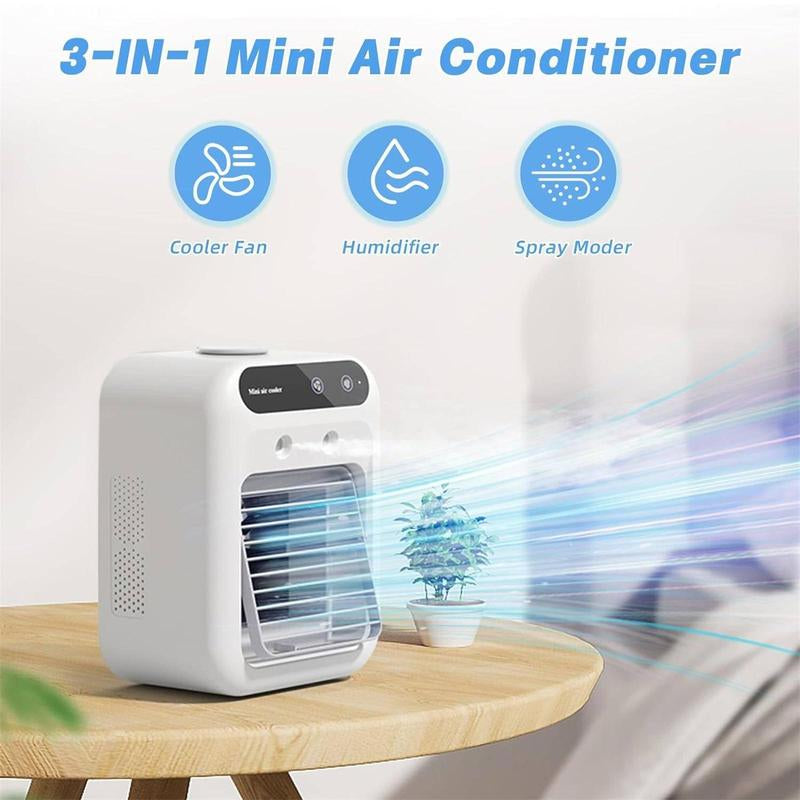 Portable Air Conditioner Fan, Multifunction USB Rechargeable 3-In-1 Air Cooler with Dual Fog Setting & Powerful Wind Speed, Mini Air Conditioner for Room Living Room, Multifunction