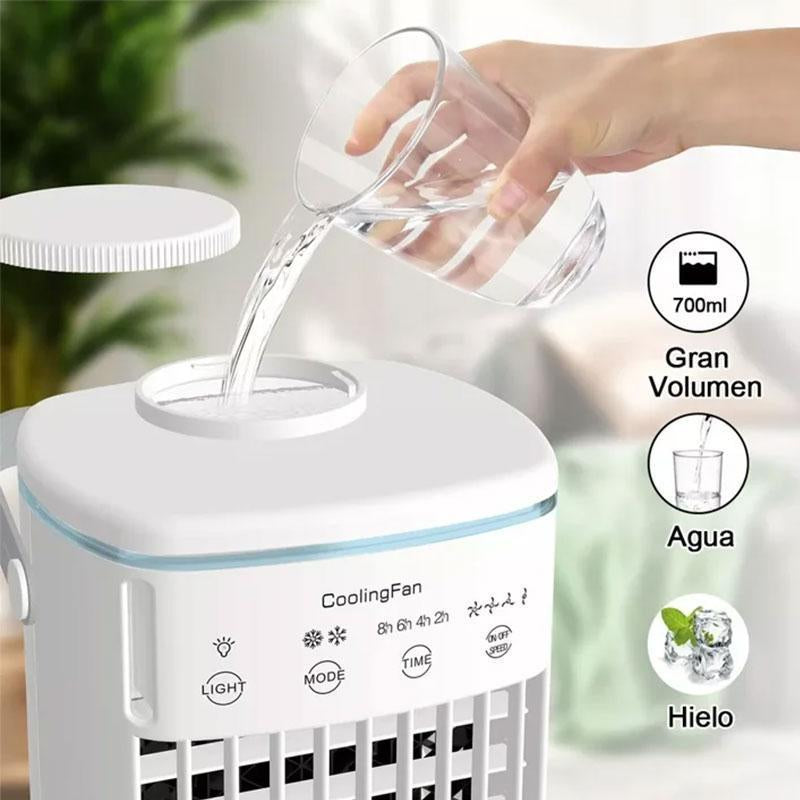Portable Air Conditioner Fan, USB Powered Personal Cooling Fan with 4 Wind Speeds & 2 Mist Modes & 2-8 Hours Timer & 7 LED Lights, Mini Evaporative Air Cooler for Home Office