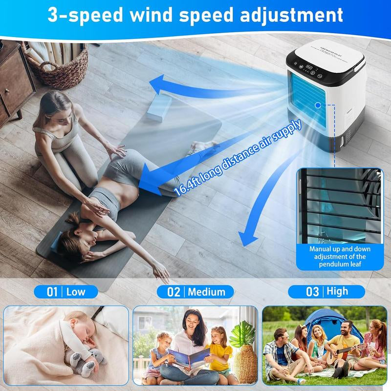 2025 New Electric Portable Air Conditioner Fan, Multi-Function 4 in 1 Mini Personal Air Conditioner, 900ML Large Water Tank, 3 Wind Speeds, 7 Color LED, Silent Noise Reduction Indoor Cooler, Suitable for Pet Cooling, Office, Tent, Bedroom