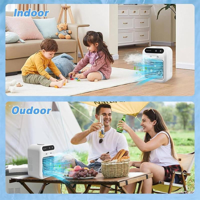 Portable Air Conditioner Fan, Multifunction USB Rechargeable 3-In-1 Air Cooler with Dual Fog Setting & Powerful Wind Speed, Mini Air Conditioner for Room Living Room, Multifunction