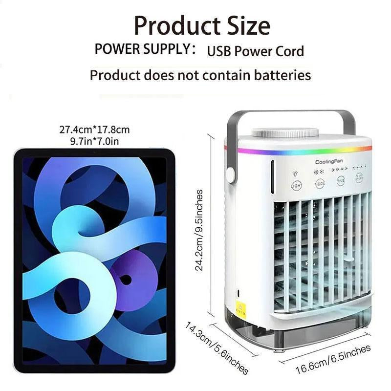 Portable Air Conditioner Fan, USB Powered Personal Cooling Fan with 4 Wind Speeds & 2 Mist Modes & 2-8 Hours Timer & 7 LED Lights, Mini Evaporative Air Cooler for Home Office