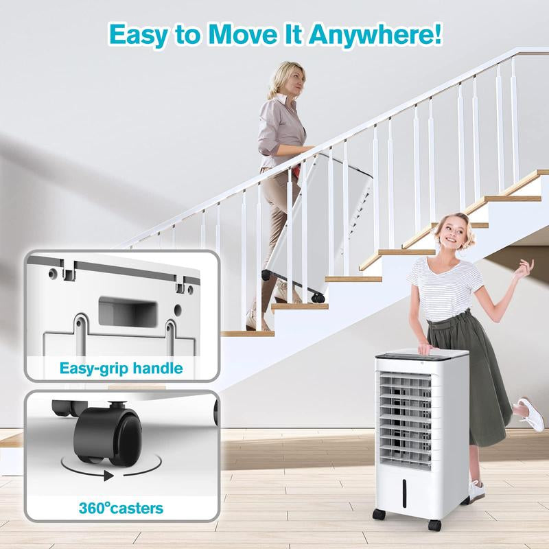 Portable Air Conditioners Fan, 3-IN-1 Evaporative Air Cooler Fans with Remote, 3 Modes 3 Speeds &12H Timer, 1.16Gal Portable AC, 2 Ice Packs & 4 Wheels, 45° Oscillation, Quiet Swamp Cooler for Room Home Office