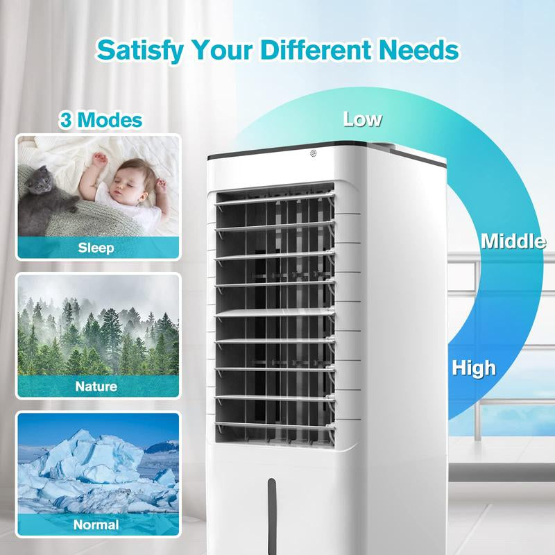 Portable Air Conditioners Fan, 3-IN-1 Evaporative Air Cooler Fans with Remote, 3 Modes 3 Speeds &12H Timer, 1.16Gal Portable AC, 2 Ice Packs & 4 Wheels, 45° Oscillation, Quiet Swamp Cooler for Room Home Office