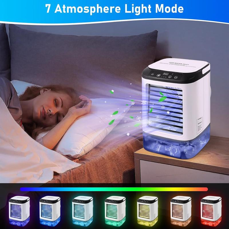 2025 New Electric Portable Air Conditioner Fan, Multi-Function 4 in 1 Mini Personal Air Conditioner, 900ML Large Water Tank, 3 Wind Speeds, 7 Color LED, Silent Noise Reduction Indoor Cooler, Suitable for Pet Cooling, Office, Tent, Bedroom