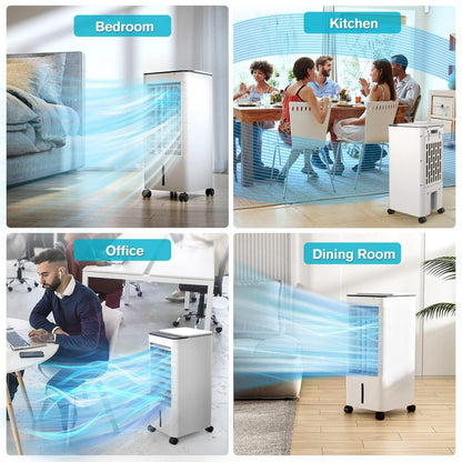 Portable Air Conditioners Fan, 3-IN-1 Evaporative Air Cooler Fans with Remote, 3 Modes 3 Speeds &12H Timer, 1.16Gal Portable AC, 2 Ice Packs & 4 Wheels, 45° Oscillation, Quiet Swamp Cooler for Room Home Office