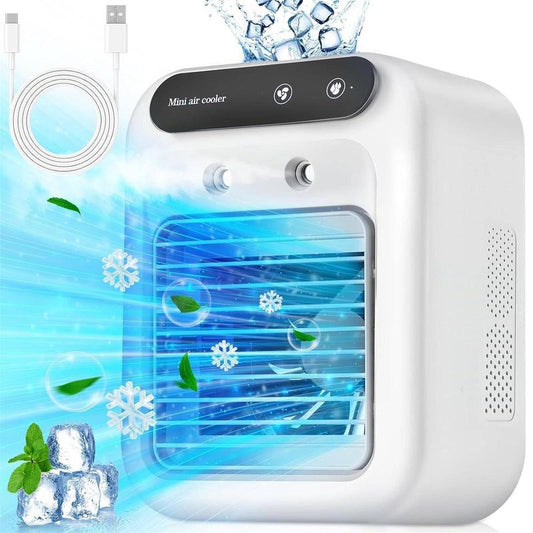 Portable Air Conditioner Fan, Multifunction USB Rechargeable 3-In-1 Air Cooler with Dual Fog Setting & Powerful Wind Speed, Mini Air Conditioner for Room Living Room, Multifunction