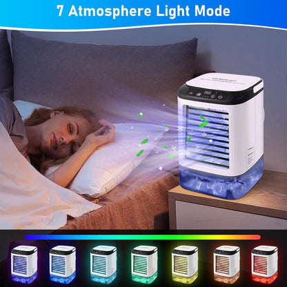 2025 New Electric Portable Air Conditioner Fan, Multi-Function 4 in 1 Mini Personal Air Conditioner, 900ML Large Water Tank, 3 Wind Speeds, 7 Color LED, Silent Noise Reduction Indoor Cooler, Suitable for Pet Cooling, Office, Tent, Bedroom
