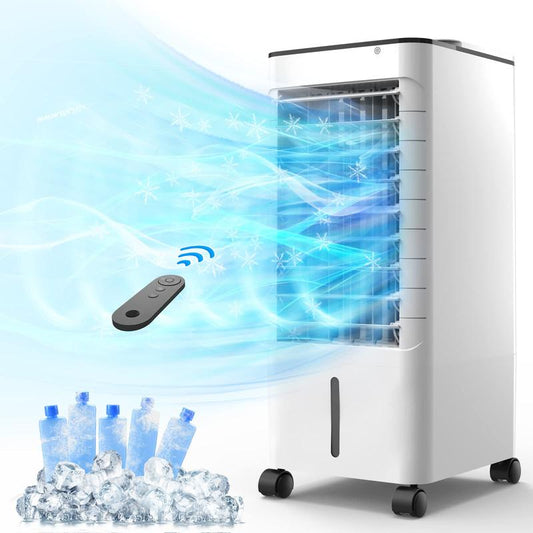 Portable Air Conditioners Fan, 3-IN-1 Evaporative Air Cooler Fans with Remote, 3 Modes 3 Speeds &12H Timer, 1.16Gal Portable AC, 2 Ice Packs & 4 Wheels, 45° Oscillation, Quiet Swamp Cooler for Room Home Office